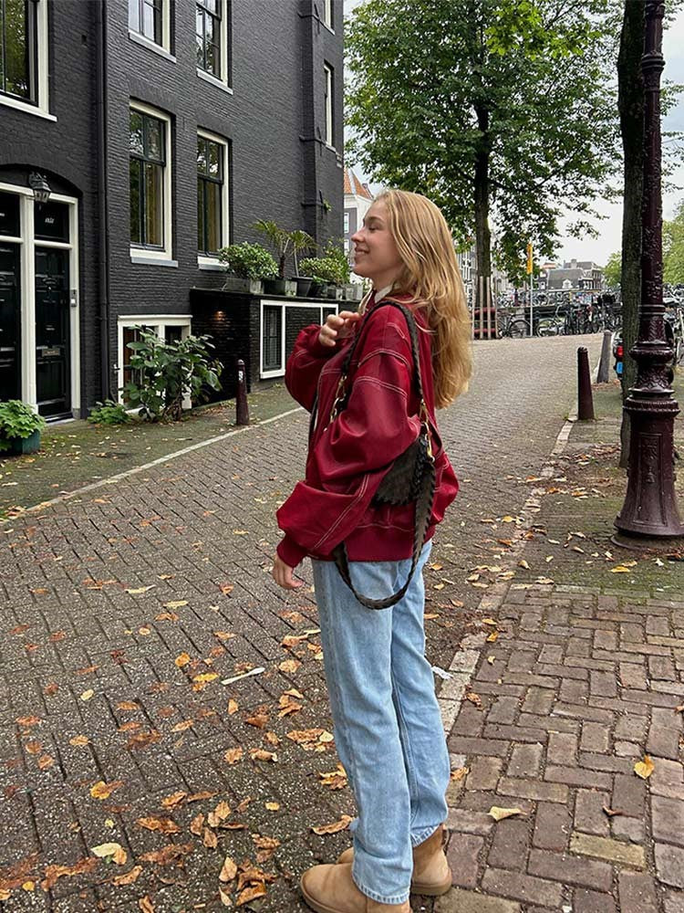 Rodie - Oversized rood leren jack