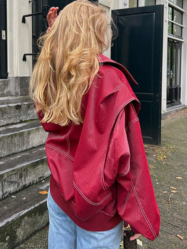 Rodie - Oversized rood leren jack